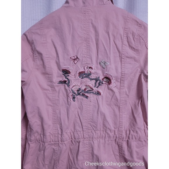 Ashley Pink Floral Embroidered Boho Cotton Utility Jacket size SMALL - Picture 4 of 6